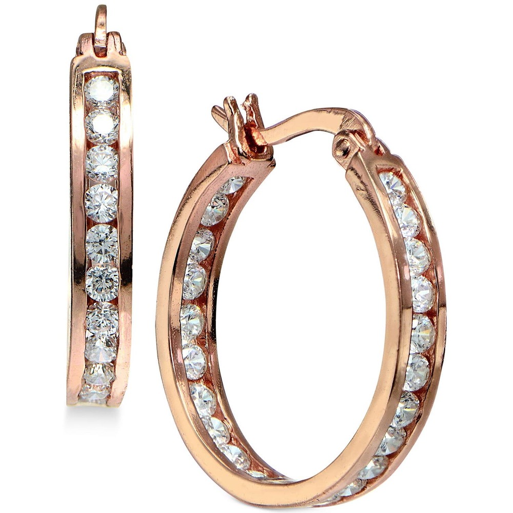Giani Bernini Small Cubic Zirconia Inside Out Hoop Earrings Rose Gold NEW - Picture 1 of 6